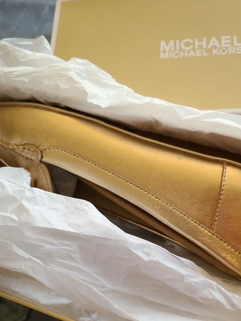 Michael Kors Metallic Gold Bow Moccasin Loafer